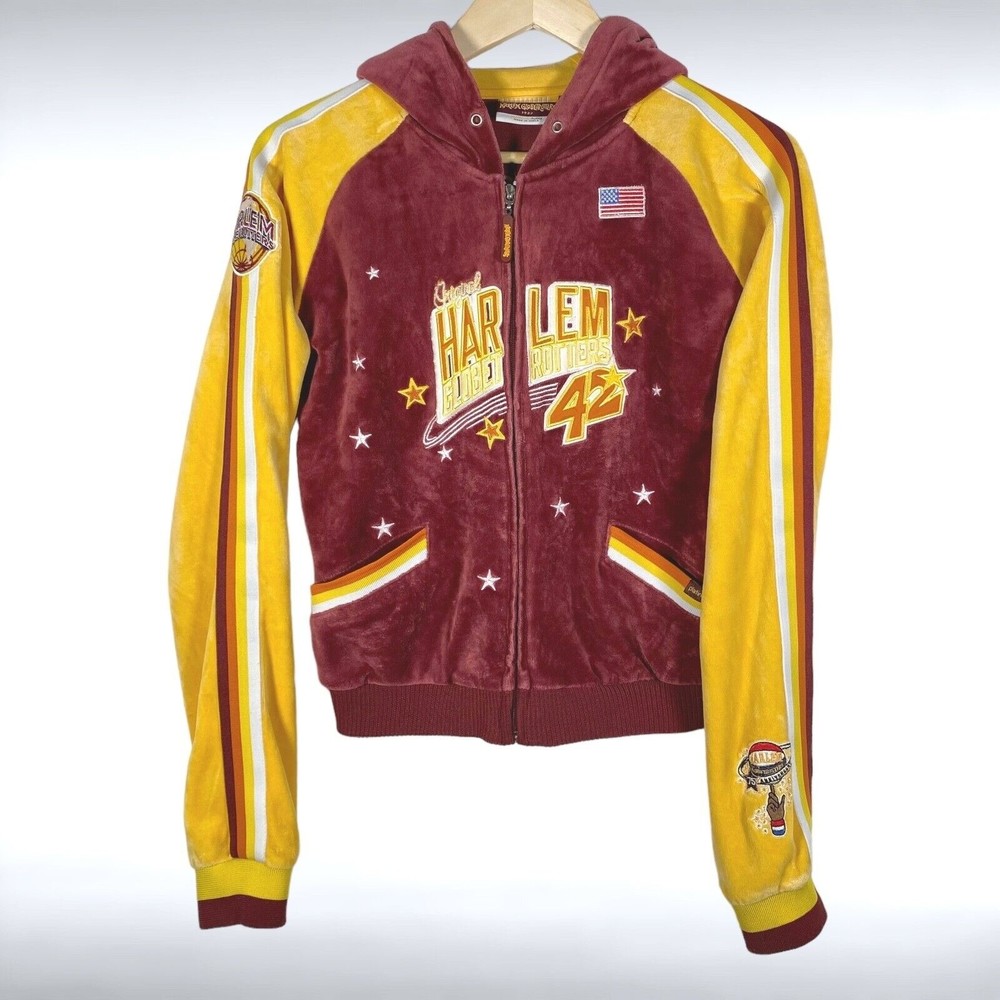 Vtg Harlem Globetrotters Womens Hoodie M Twiggy Velour Full Zip Basketball FUBU